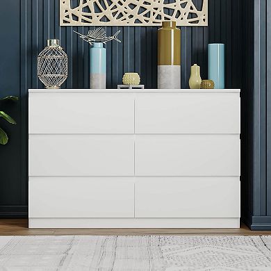 LOVMOR 6 Drawer Double Dresser for Bedroom Living Room Hallway white