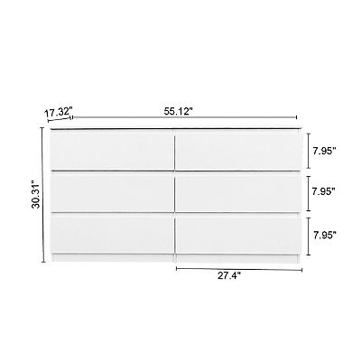 LOVMOR 6 Drawer Double Dresser for Bedroom Living Room Hallway white