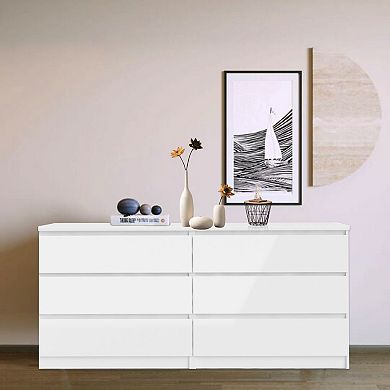 LOVMOR 6 Drawer Double Dresser for Bedroom Living Room Hallway white