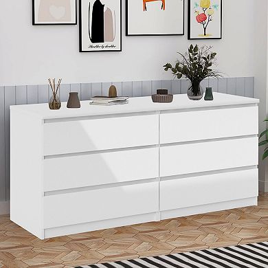 LOVMOR 6 Drawer Double Dresser for Bedroom Living Room Hallway white