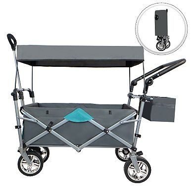 LOVMOR Push Pull Utility Wagon with Removable Canopy