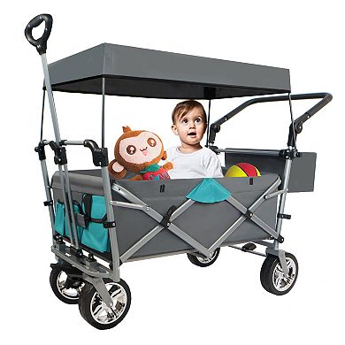 LOVMOR Push Pull Utility Wagon with Removable Canopy