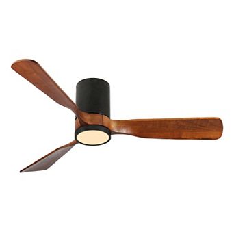 LOVMOR 52 in LED Indoor Outdoor Flush Mount Matte Black Ceiling Fan Wood Blades 6 Speed Remote
