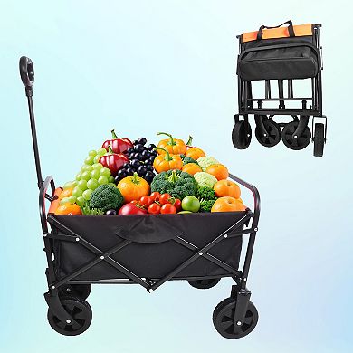 LOVMOR Mini Folding Wagon Garden Shopping Beach Cart Black Yellow