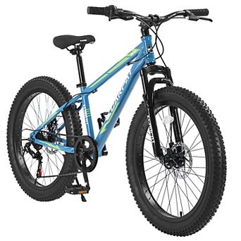 LOVMOR 24 Inch Fat Tire Bike Shimano 7 Speed Carbon Steel Frame Disc Brakes