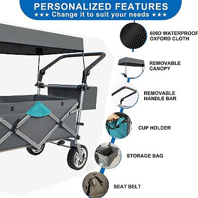 LOVMOR Push Pull Utility Wagon with Removable Canopy Gray