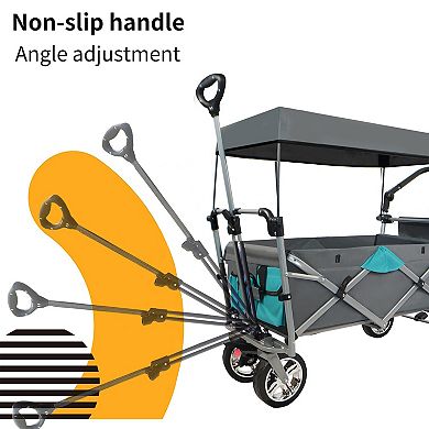 LOVMOR Push Pull Utility Wagon with Removable Canopy Gray