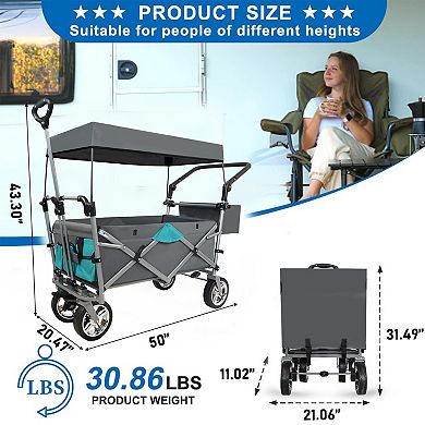 LOVMOR Push Pull Utility Wagon with Removable Canopy Gray