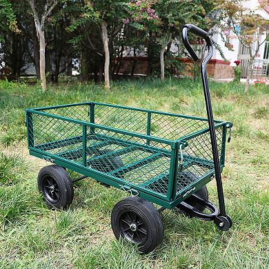 LOVMOR Green Solid Wheels Wagon Cart Tools Cart Firewood Transport