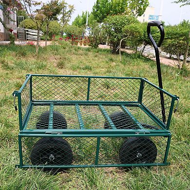 LOVMOR Green Solid Wheels Wagon Cart Tools Cart Firewood Transport