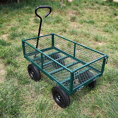 LOVMOR Green Solid Wheels Wagon Cart Tools Cart Firewood Transport