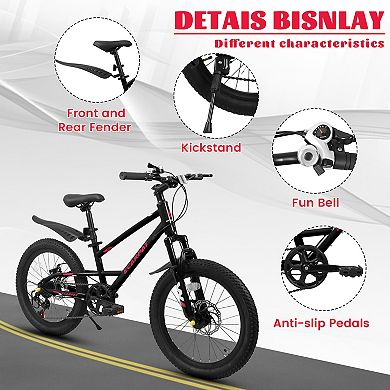 LOVMOR 20 Inch Kids Mountain Bike 612 Years 7 Speed Front Suspension