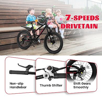 LOVMOR 20 Inch Kids Mountain Bike 612 Years 7 Speed Front Suspension