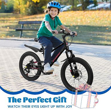 LOVMOR 20 Inch Kids Mountain Bike 612 Years 7 Speed Front Suspension