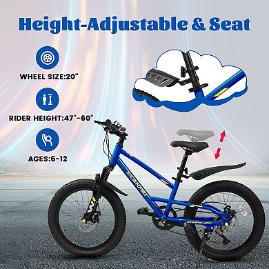 LOVMOR 20 Inch Kids Mountain Bike 612 Years 7 Speed Front Suspension