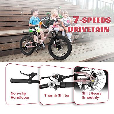 LOVMOR 20 Inch Kids Mountain Bike 612 Years 7 Speed Front Suspension