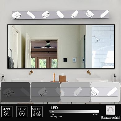LOVMOR 52 Modern 7 Light LED Vanity Light Chrome Acrylic Dimmable for Bathroom