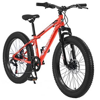 LOVMOR 24 Inch Fat Tire Bike Shimano 7 Speed Carbon Steel Frame Disc Brakes