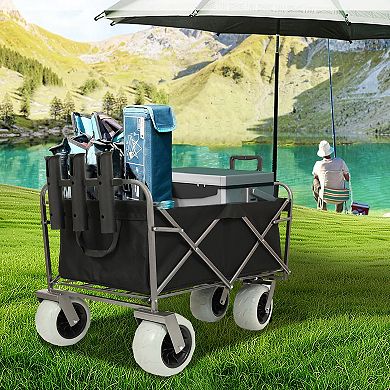 LOVMOR Fishing Cart with Rod Holders 500lbs 9 Tires Steel Frame Black Multiuse Bag