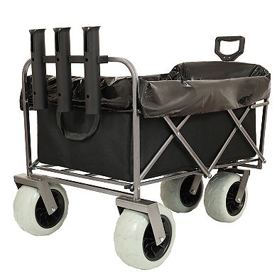 LOVMOR Fishing Cart with Rod Holders 500lbs 9 Tires Steel Frame Black Multiuse Bag