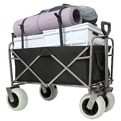 LOVMOR Fishing Cart with Rod Holders 500lbs 9 Tires Steel Frame Black Multiuse Bag