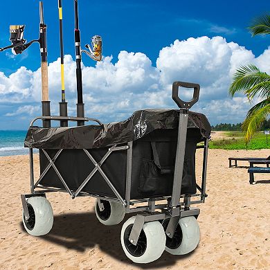 LOVMOR Fishing Cart with Rod Holders 500lbs 9 Tires Steel Frame Black Multiuse Bag
