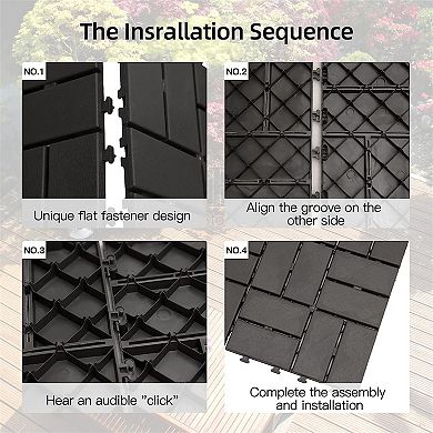 LOVMOR 27pcs 12x12in Composite Interlocking Deck Tiles Checked Plastic grey
