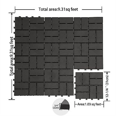LOVMOR 27pcs 12x12in Composite Interlocking Deck Tiles Checked Plastic grey