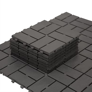 LOVMOR 27pcs 12x12in Composite Interlocking Deck Tiles Checked Plastic grey