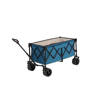 LOVMOR Beach Wagon Collapsible 220lbs 300L Big Wheels Drink Holders Blue