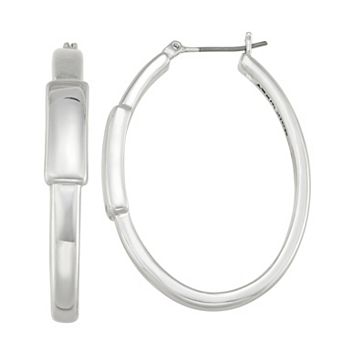Nine West Silver Tone Oval Hoop Earrings