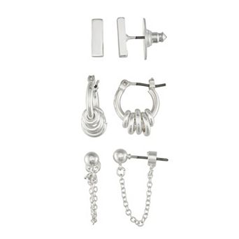 Nine West Silver Tone Earring Trio Set
