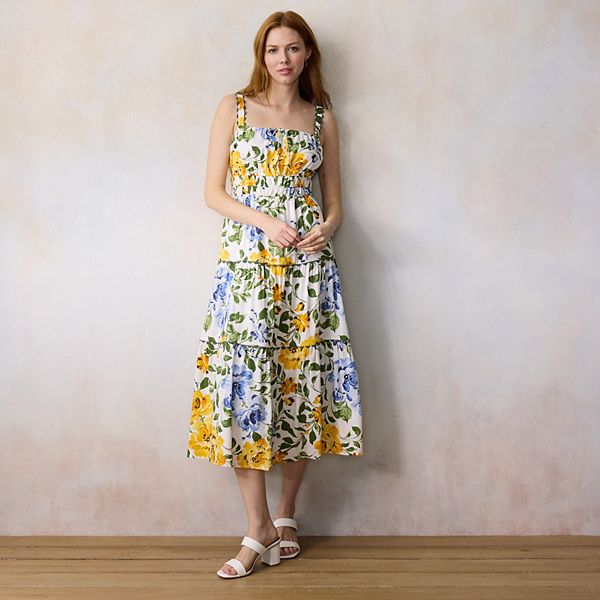pastel mini dresses Pastel Yellow Floral Sleeveless Drop Waist Mini Dress