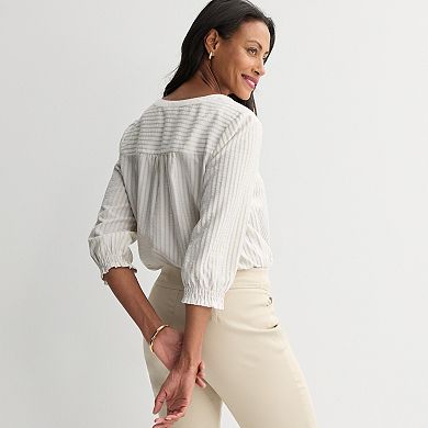 Women's Croft & Barrow® 3/4 Sleeve Y-Neck Blouse