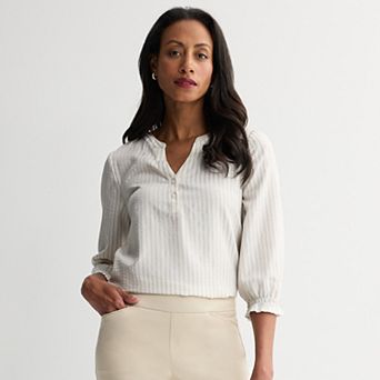 Women's Croft & Barrow® 3/4 Sleeve Y-Neck Blouse