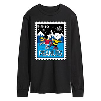 Men's Peanuts Lucy & Charlie Ice Skating Stamp Long Sleeve Graphic Tee