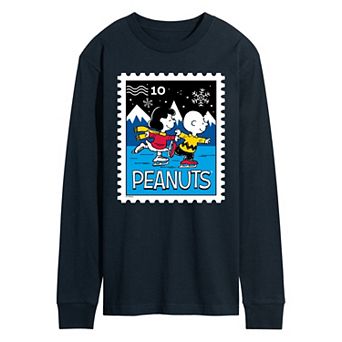 Men's Peanuts Lucy & Charlie Ice Skating Stamp Long Sleeve Graphic Tee