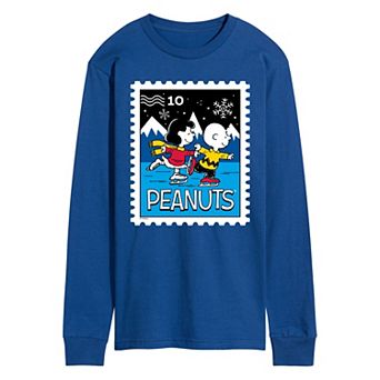 Men's Peanuts Lucy & Charlie Ice Skating Stamp Long Sleeve Graphic Tee