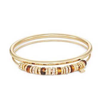 Nine West Gold Tone Beaded Bangle Bracelet
