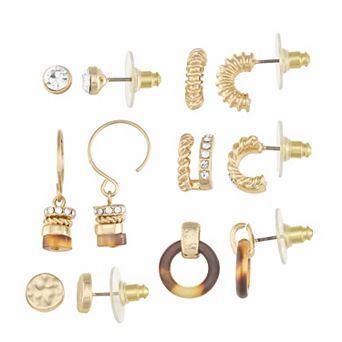 Nine West Gold Tone Multi-Accent 6-Pair Earrings Set