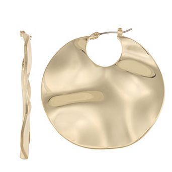 Nine West Hammered Gold Tone 50mm Hoop Earrings