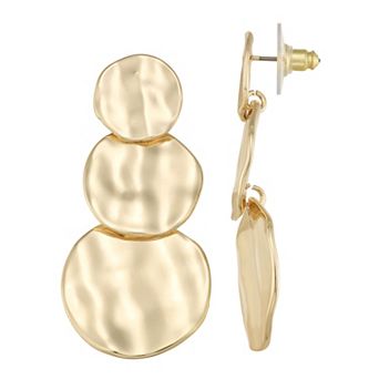 Nine West Hammered Gold Tone Stacked Discs Post Earrings