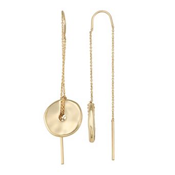 Nine West Gold Tone Disc Threader Earrings