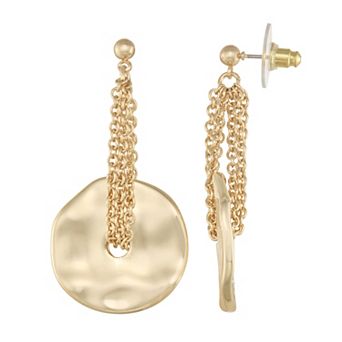Nine West Gold Tone Chain Disc Drop Earrings