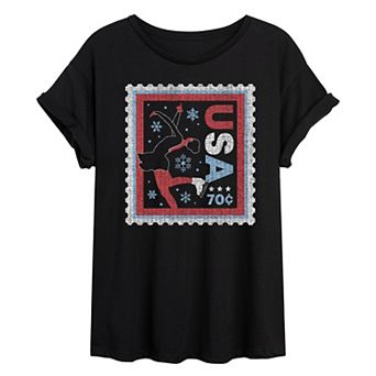 Juniors' USA Stamp Distressed Oversized Tee
