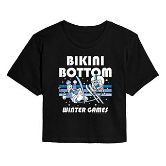 Juniors' SpongeBob SquarePants Bikini Bottom Winter Games Cropped Tee