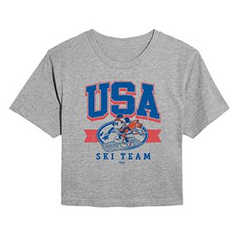 Juniors' Disney's Mickey Mouse USA Ski Team Cropped Tee