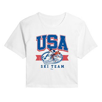 Juniors' Disney's Mickey Mouse USA Ski Team Cropped Tee