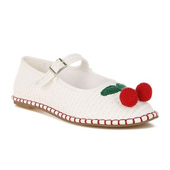 Rag & Co Brunch Date Women's Mary Jane Flats With Cherry Accent