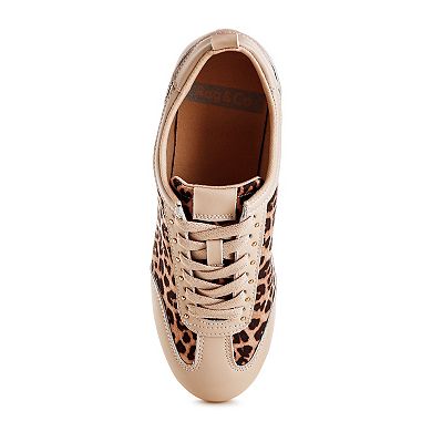 Rag & Co Narati Women's Real Leather Leopard Print Sneakers